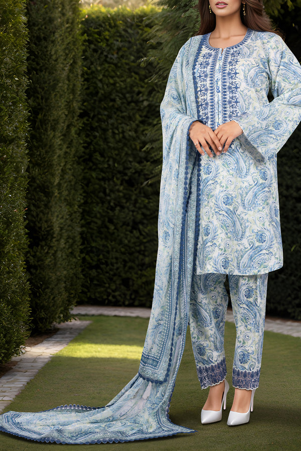Unstitched Printed Embroidered Lawn Shirt
