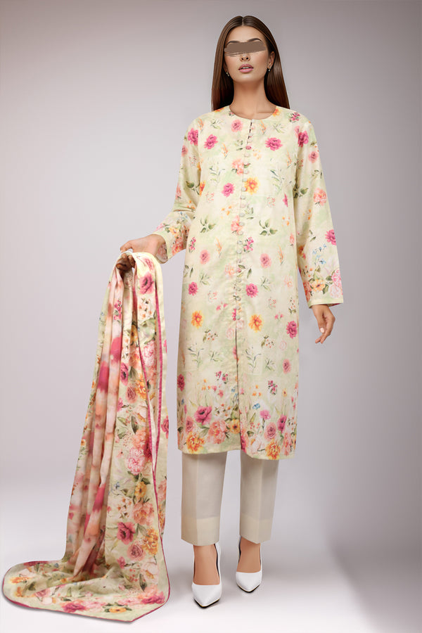 Unstitched Printed Self Jacquard 2 Piece(Shirt/Dupatta)