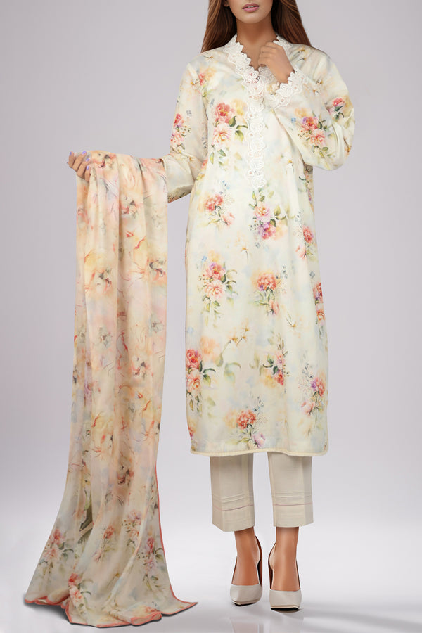 Unstitched Self Jacquard 3 Piece With Chiffon Dupatta