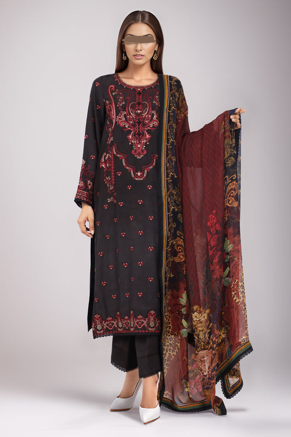 Unstitched Embroidered Raw Silk 3 Piece