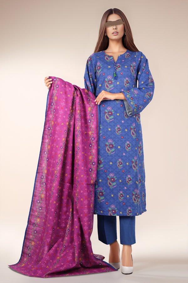 Unstitched Printed Cotton Khaddar 3 Piece