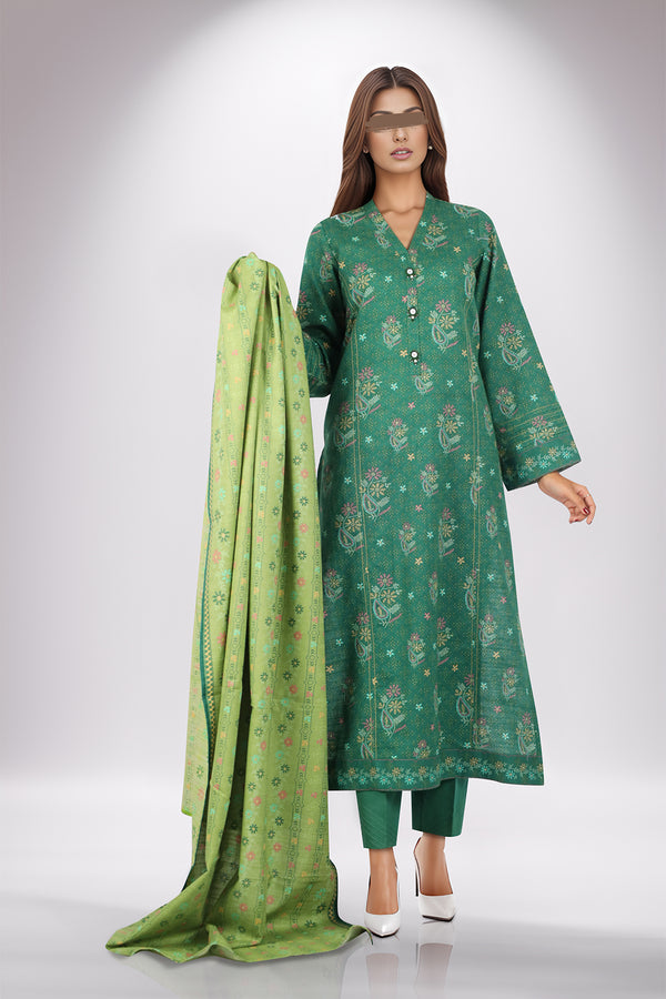 Unstitched Printed Cotton Khaddar 3 Piece