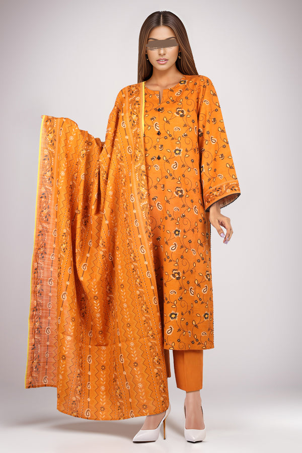 Unstitched Printed Cotton Khaddar 3 Piece