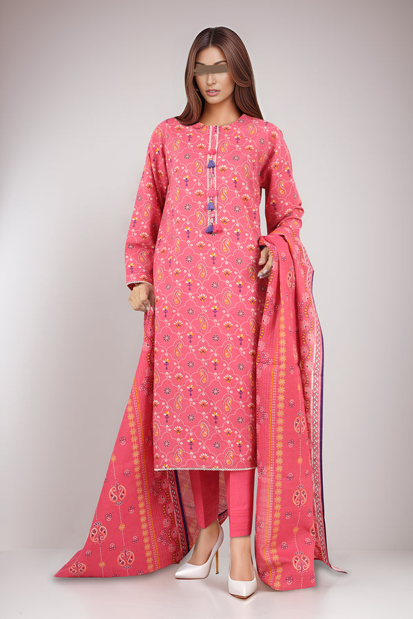 Unstitched Printed Cotton Khaddar 3 Piece