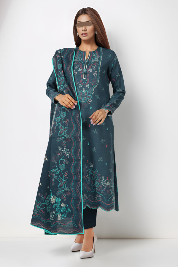 Unstitched Printed Cotton Khaddar 3 Piece