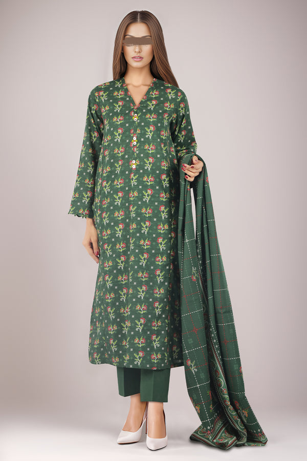 Unstitched Printed Cotton Khaddar 3 Piece