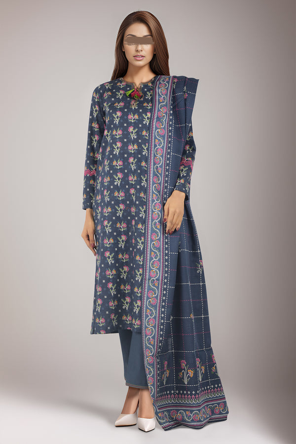 Unstitched Printed Cotton Khaddar 3 Piece