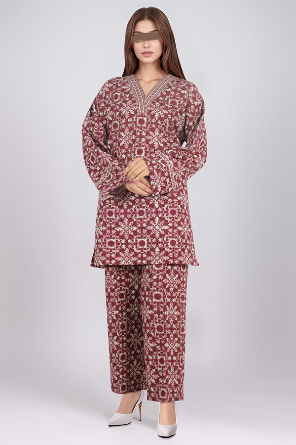 Unstitched Embroidered khaddar 2 piece Shirt Trouser