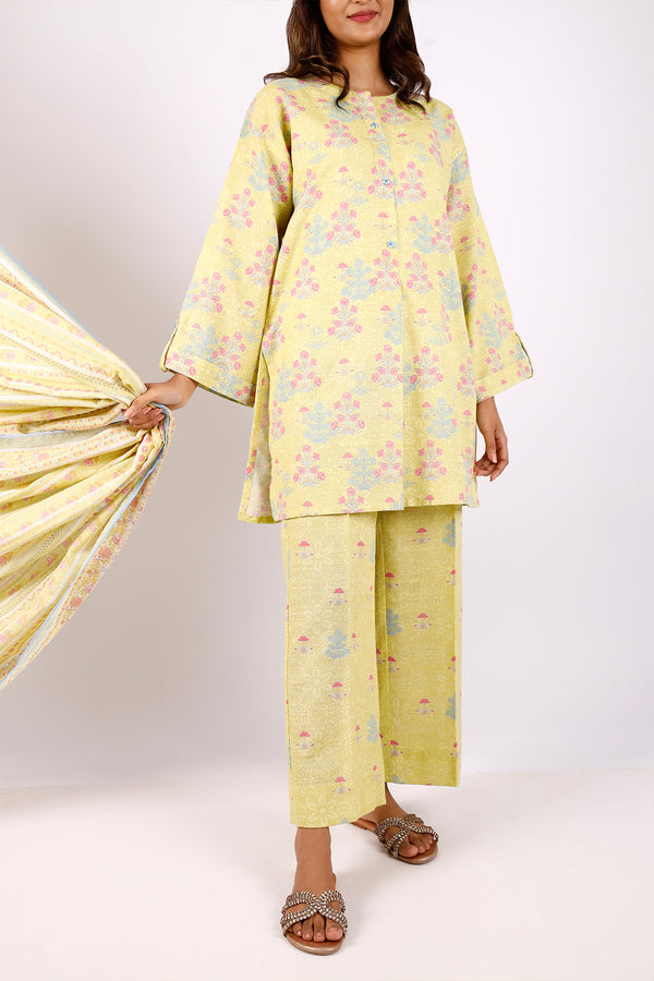 Unstitched Printed Cotton Khaddar 3 Piece