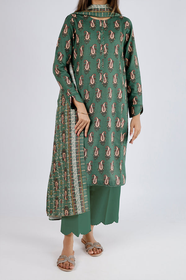 Unstitched Printed Cotton Khaddar 3 Piece