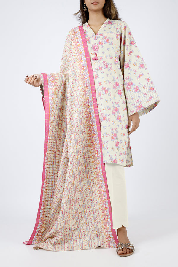 Unstitched Printed Cotton Khaddar 3 Piece