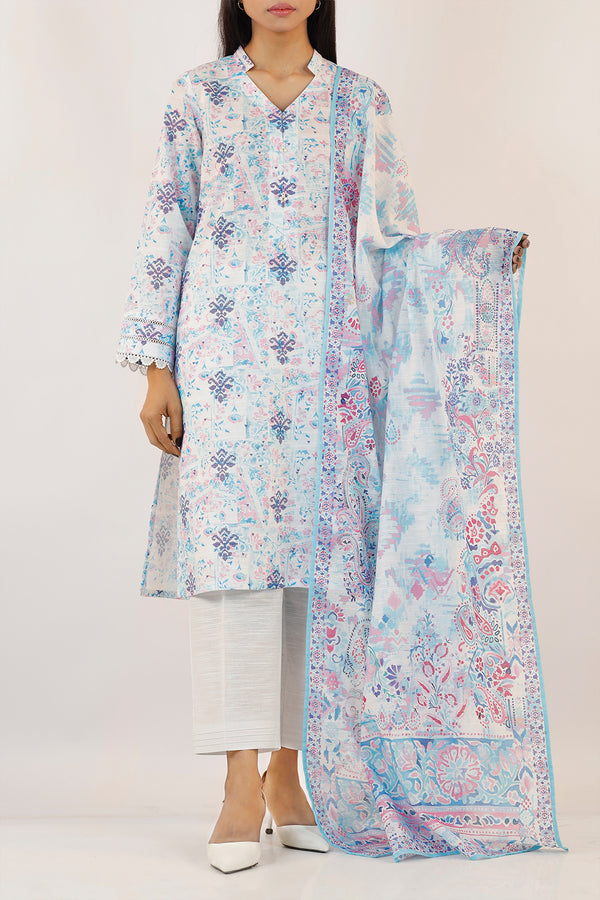 Unstitched Printed Cotton Khaddar 3 Piece