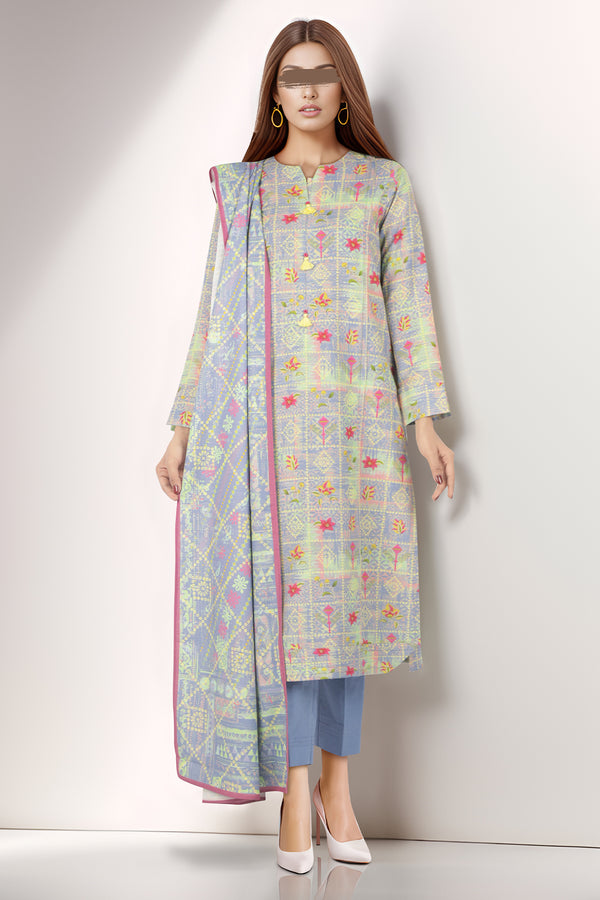 Unstitched Printed Cotton Khaddar 3 Piece