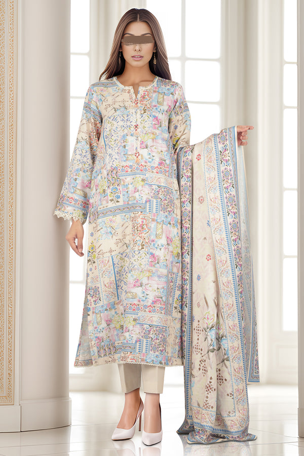 Unstitched Printed Cotton Khaddar 3 Piece