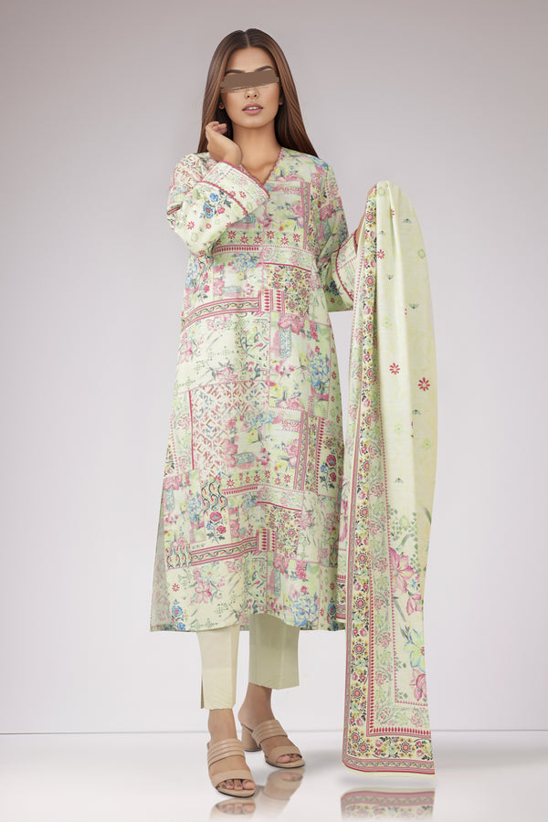 Unstitched Printed Cotton Khaddar 3 Piece