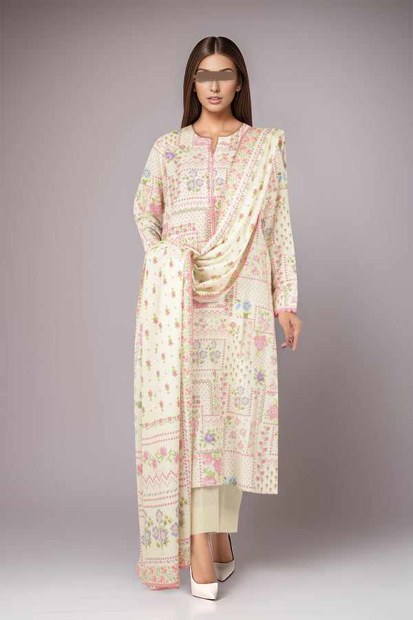 Unstitched Printed Cotton Khaddar 3 Piece