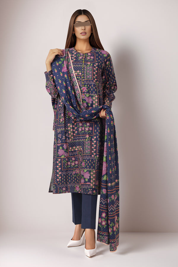 Unstitched Printed Cotton Khaddar 3 Piece