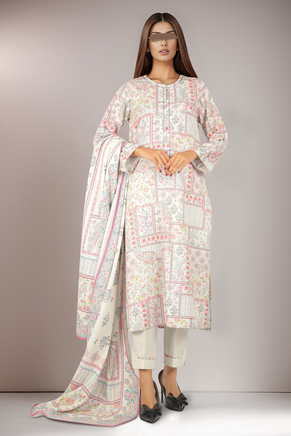 Unstitched Printed Cotton Khaddar 3 Piece