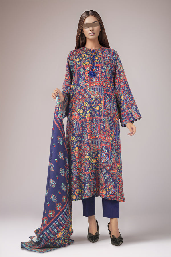 Unstitched Printed Cotton Khaddar 3 Piece