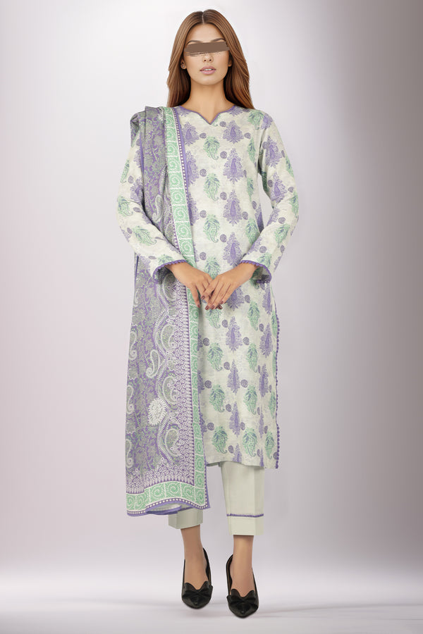 Unstitched Printed Cotton Khaddar 3 Piece