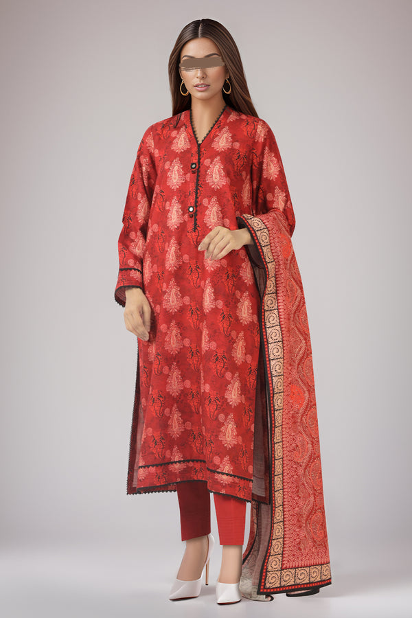 Unstitched Printed Cotton Khaddar 3 Piece