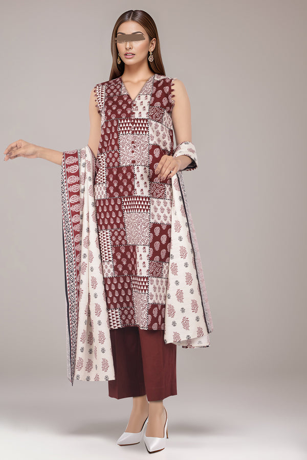 Unstitched Printed Cotton Khaddar 3 Piece