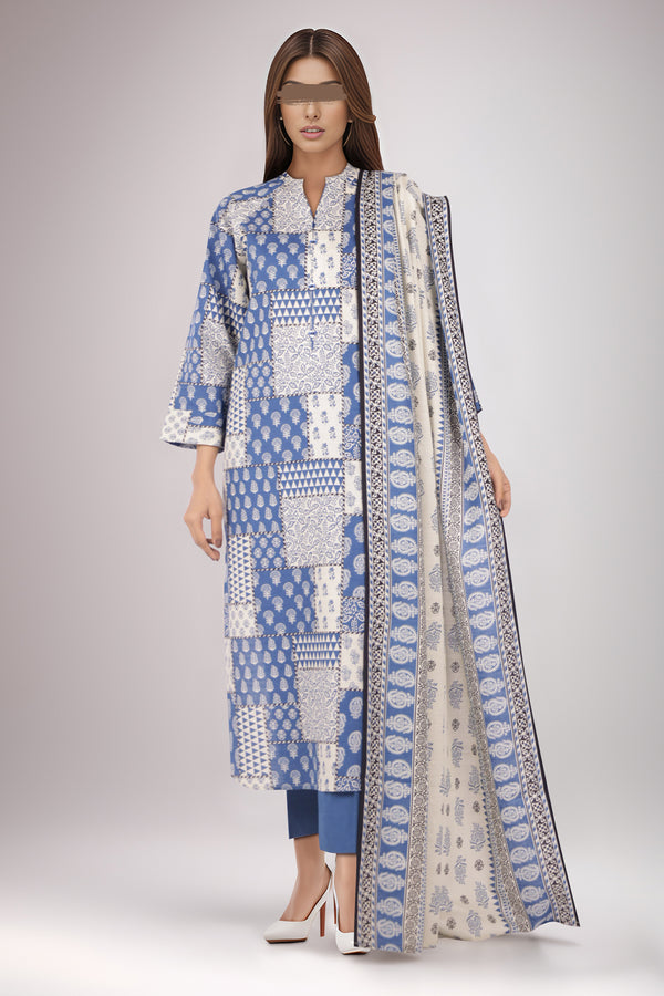 Unstitched Printed Cotton Khaddar 3 Piece