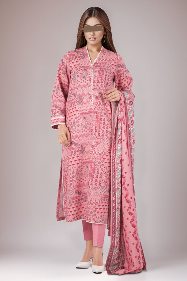 Unstitched Printed Cotton Khaddar 3 Piece