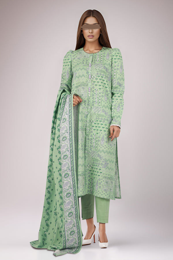 Unstitched Printed Cotton Khaddar 3 Piece