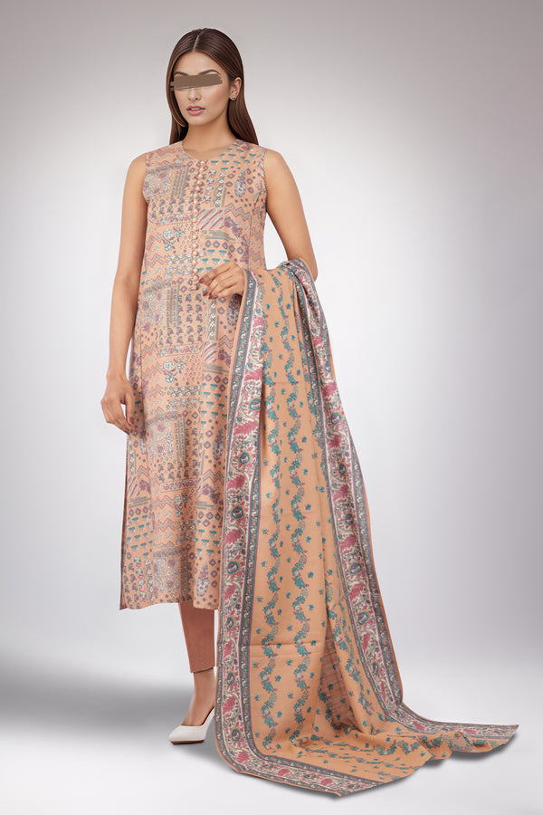 Unstitched Printed Cotton Khaddar 3 Piece