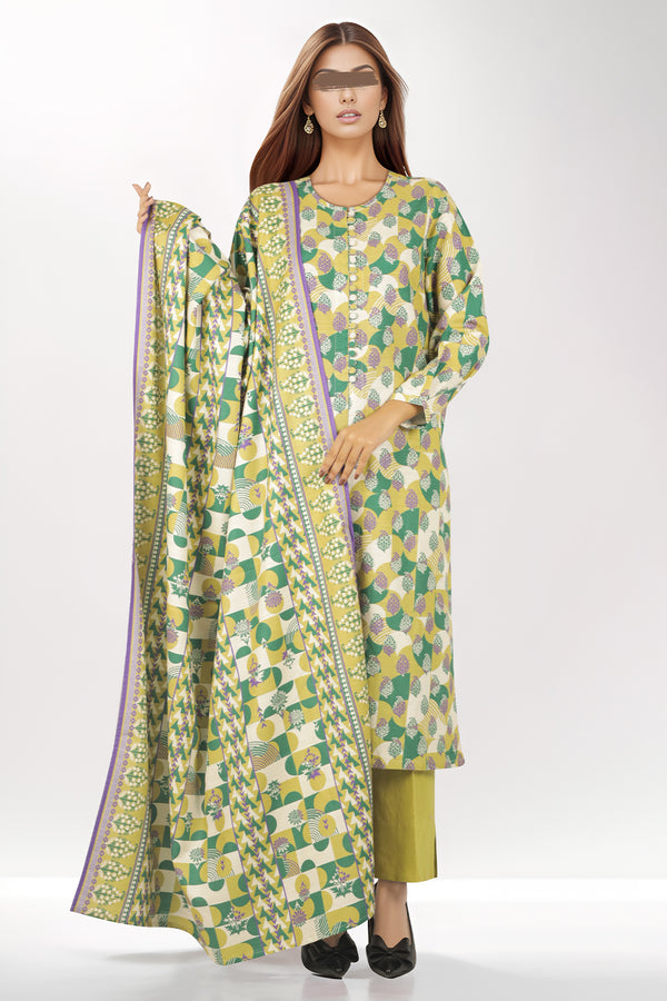 Unstitched Printed Cotton Khaddar 3 Piece