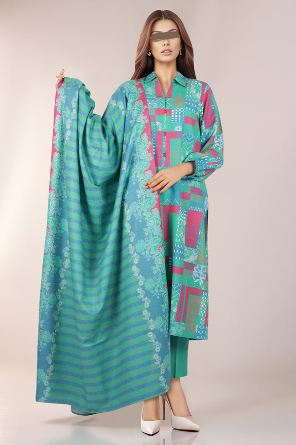 Unstitched Printed Cotton Khaddar 3 Piece