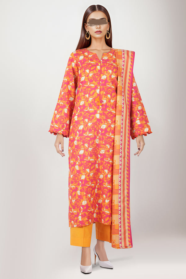 Unstitched Printed Cotton Khaddar 3 Piece