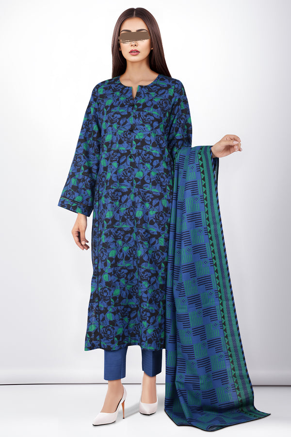 Unstitched Printed Cotton Khaddar 3 Piece