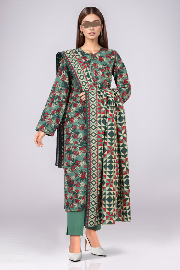 Unstitched Printed Cotton Khaddar 3 Piece