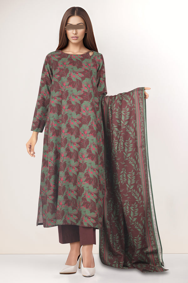 Unstitched Printed Cotton Khaddar 3 Piece