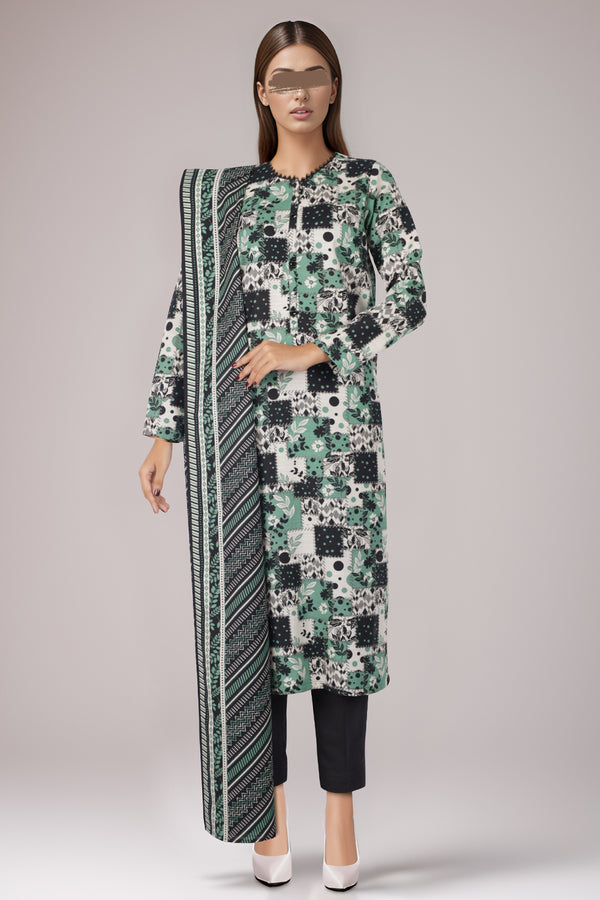 Unstitched Printed Cotton Khaddar 3 Piece