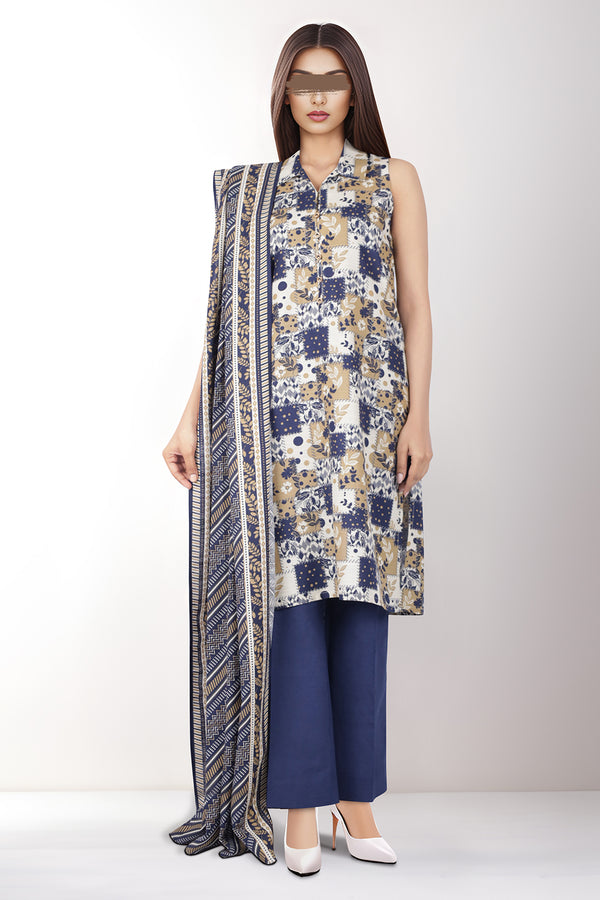 Unstitched Printed Cotton Khaddar 3 Piece