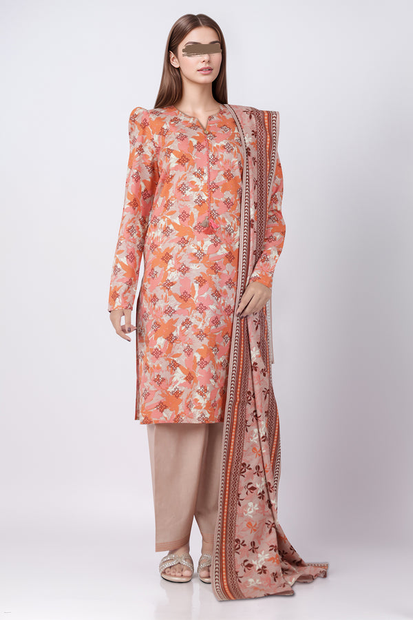 Unstitched Printed Cotton Khaddar 3 Piece