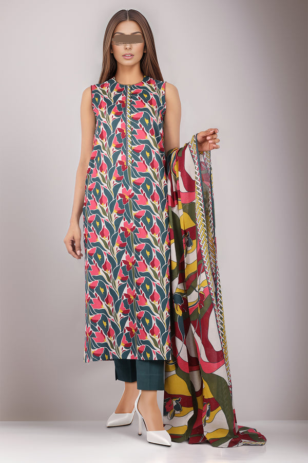 Unstitched Printed Lawn 2 Piece (Shirt/Dupatta)