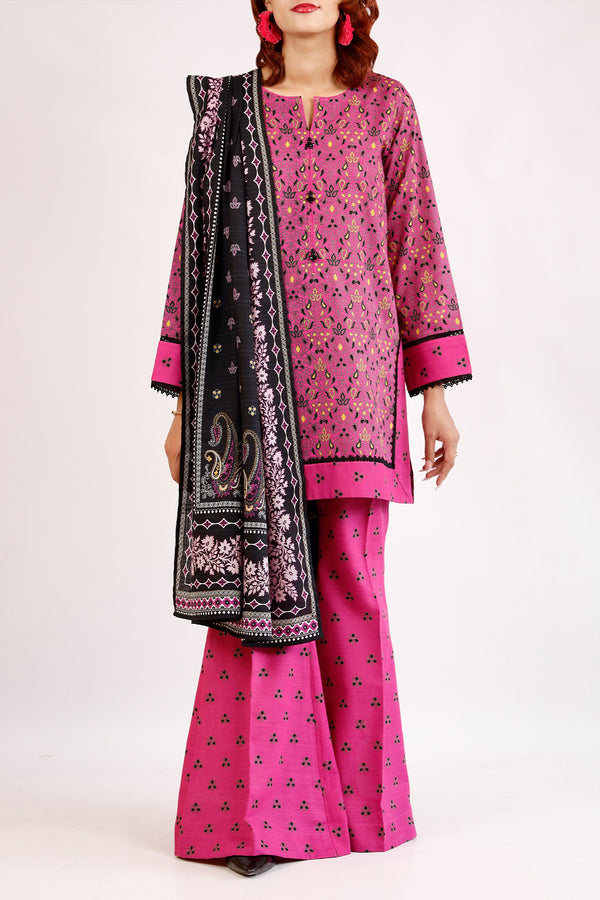 Unstitched Printed Cotton Khaddar 3 Piece