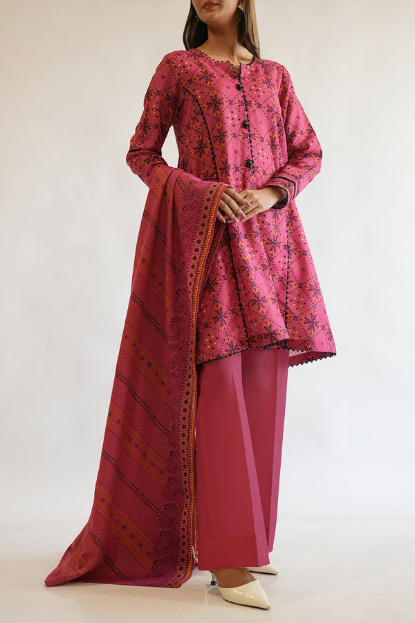 Unstitched Printed Cotton Khaddar 3 Piece