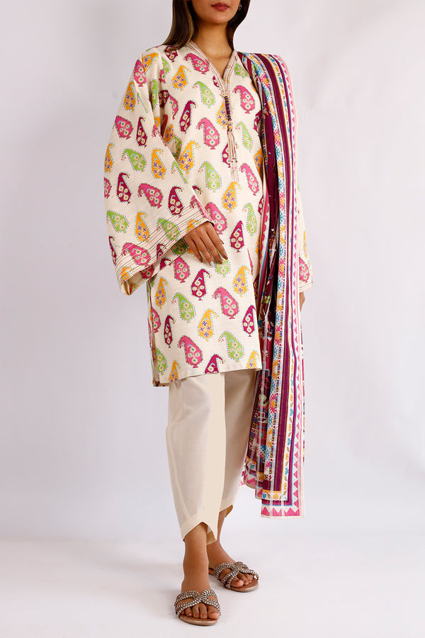 Unstitched Printed Cotton Khaddar 3 Piece