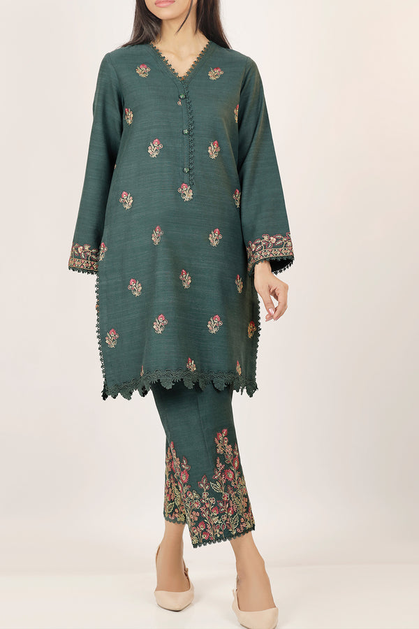 Unstitched Solid Embroidered Khaddar Shirt