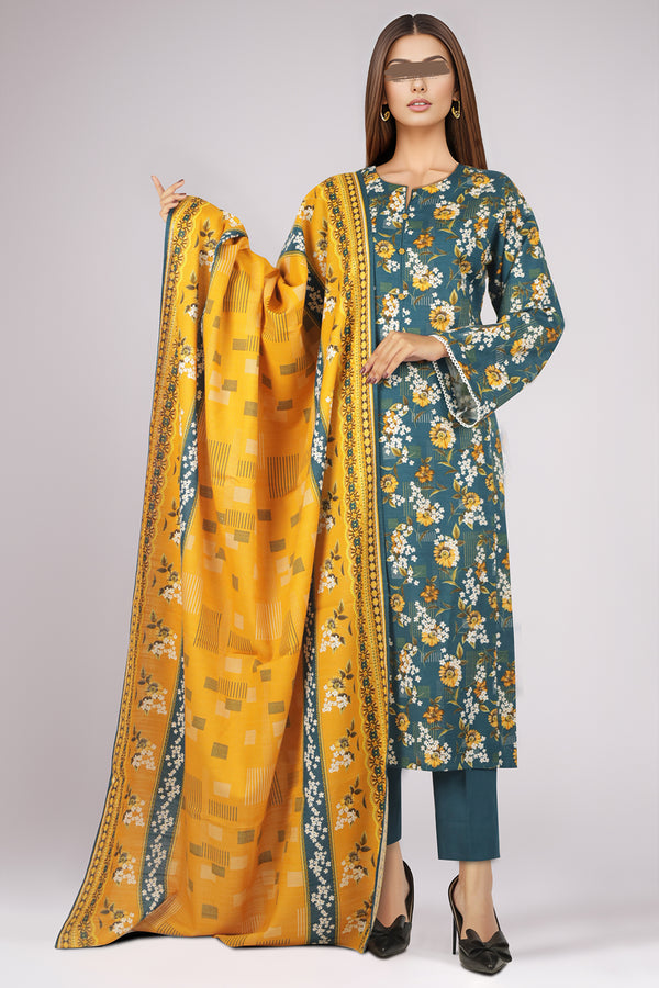 Unstitched Printed Cotton Khaddar 3 Piece