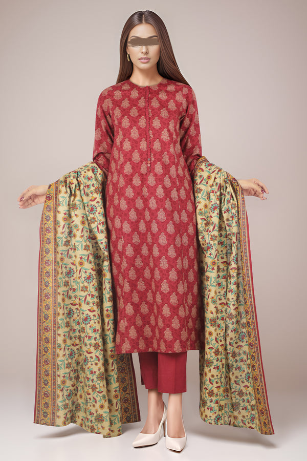 Unstitched Printed Cotton Khaddar 3 Piece