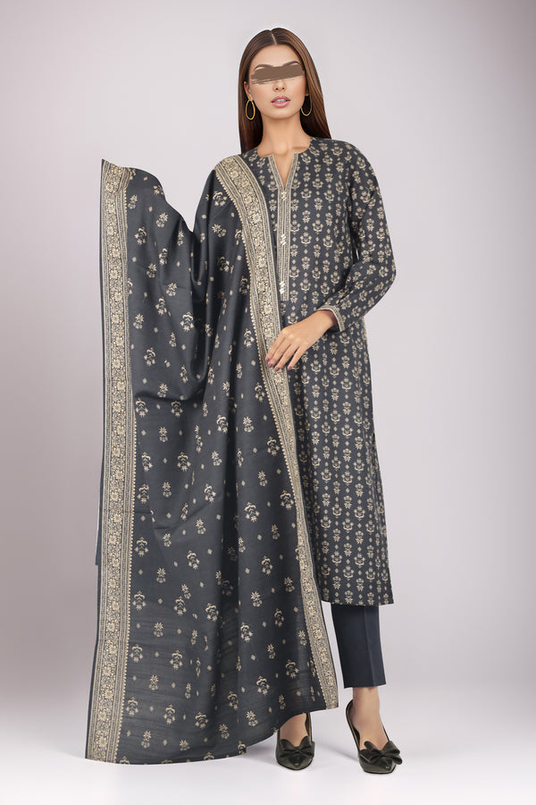 Unstitched Printed Cotton Khaddar 3 Piece