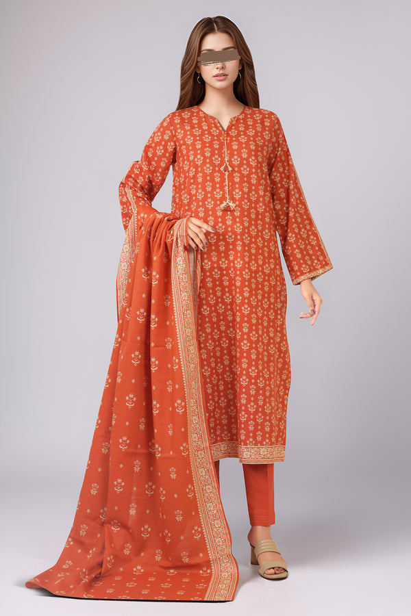 Unstitched Printed Cotton Khaddar 3 Piece