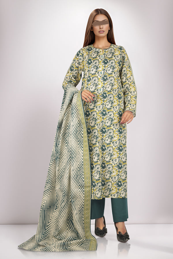 Unstitched Printed Cotton Khaddar 3 Piece