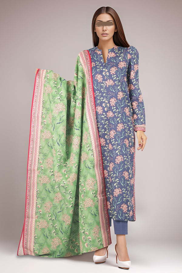 Unstitched Printed Cotton Khaddar 3 Piece